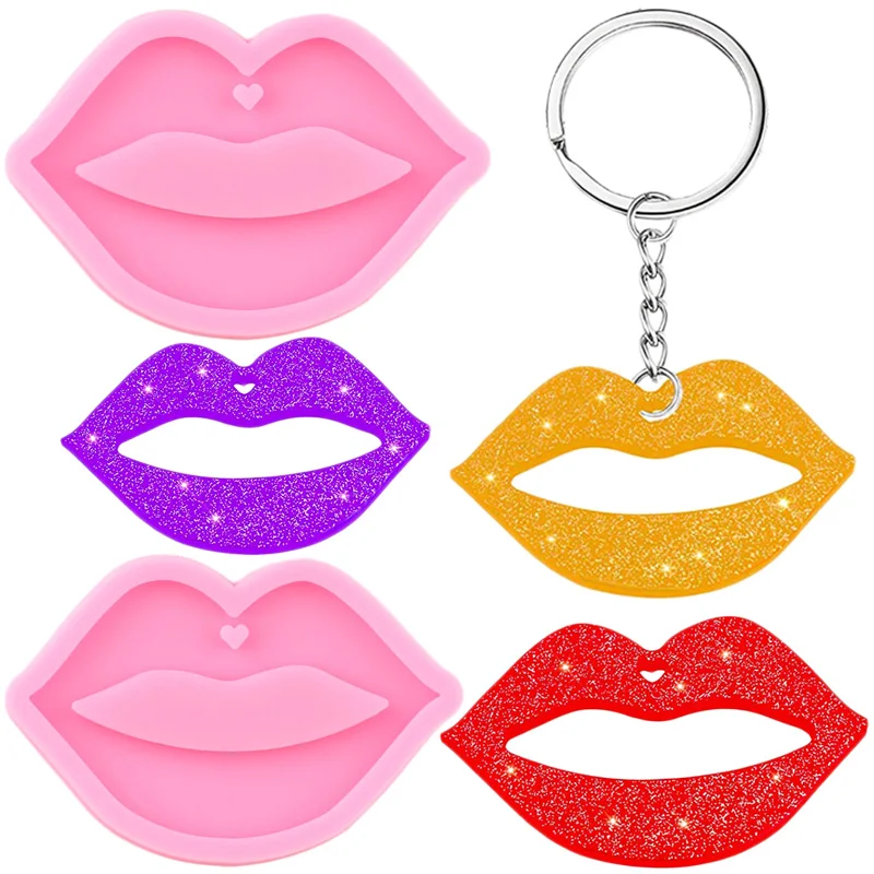 2 Pieces Lips Silicone Mold DIY Epoxy Resin Mould Mouth Craft Custom Keychain Molds Handmade Jewelry Pendant Moulds