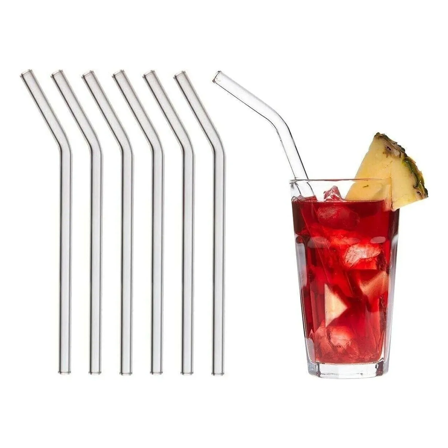 Transparent 6 Pcs Glass Straight Straws Healthy Glass Straws 1200 Degree Durable Glass Straws 6x20 cm Handwork Healthy drinkin