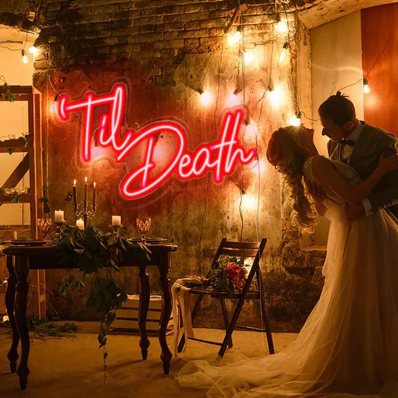 Ineonlife Neon Signs Custom Decorative Wedding Party LED Signs Till Death Valentine's Day Acrylic Room Wall Decor Mural Style