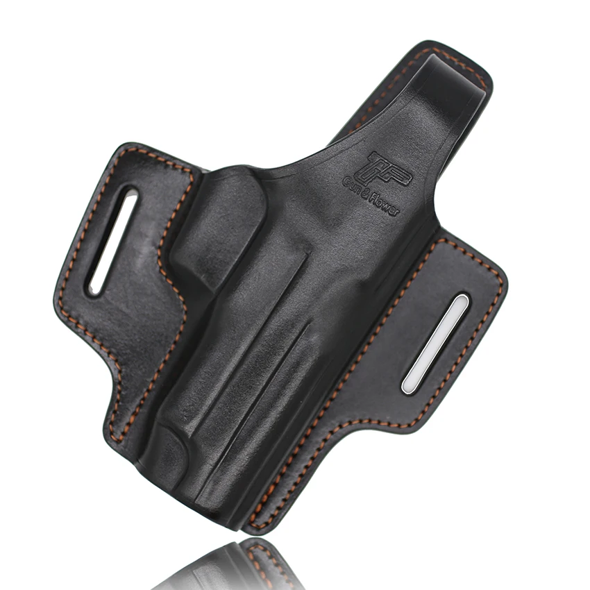 Gun&Flower 2 Slot Thumb release Full Grain Leather Open Muzzle Gun Pouch for Glock 17/22/31