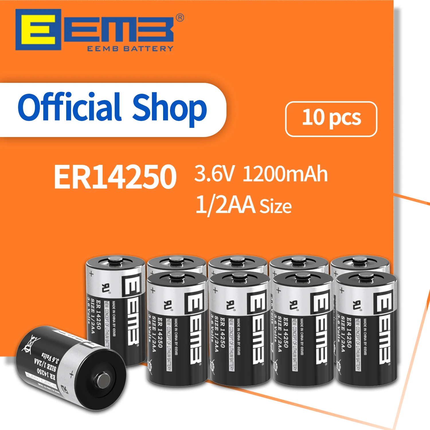 

10PCS EEMB 14250 3.6V 1/2AA Lithium Battery 1200mAh Cell Batteries Non rechargeable Customizable ER14250-AX