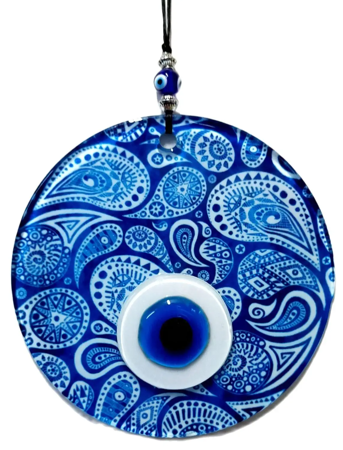 Blue White Glass Evil Eye Bead, Handcrafted Glass Wall Ornament, Evil Eye Souvenir