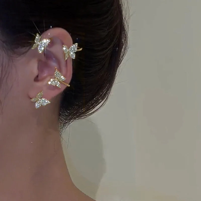 Exquisiter funkelnder Zirkon-Blätter-Ohrklemm-Ohrstecker für Damen, silberfarbene Kubikzirkonia-Ohrringe, Partyschmuck – Detail 8