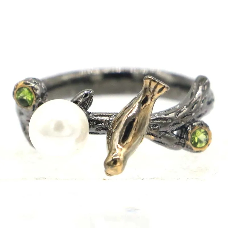 Buy 3 Get 1 Free 21x11mm Songbird 4.2g created Pink Tourmaline Green Emerald Green Peridot CZ Black Gold Silver plated Rings view 3
