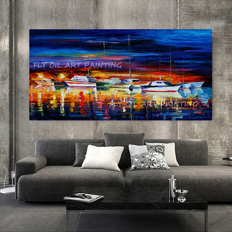 Knife Street Thick Heavy Landscape Landscape City Building 100% Handmade Oil Painting On Canvas Wall Art Picture Gift Decor