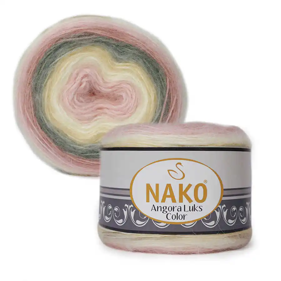 NAKO Angora Luks Color kolorowa przędza 150g - 810m Mink Merino moherowa wełna z alpaki bawełna Knitting Lux luksusowe szydełkowe Ombre Batik ciasto