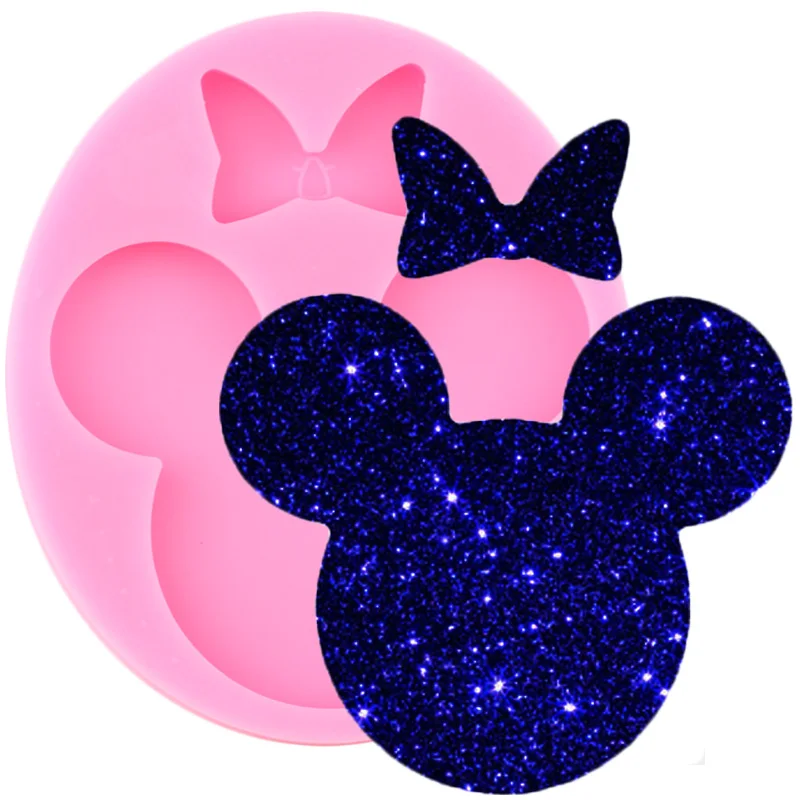 Shiny Cartoon Mouse Phone Grip Silicone Molds Girl Face Badge Reel Keychain Epoxy Resin Mold DIY Charms Necklace Jewelry Moulds