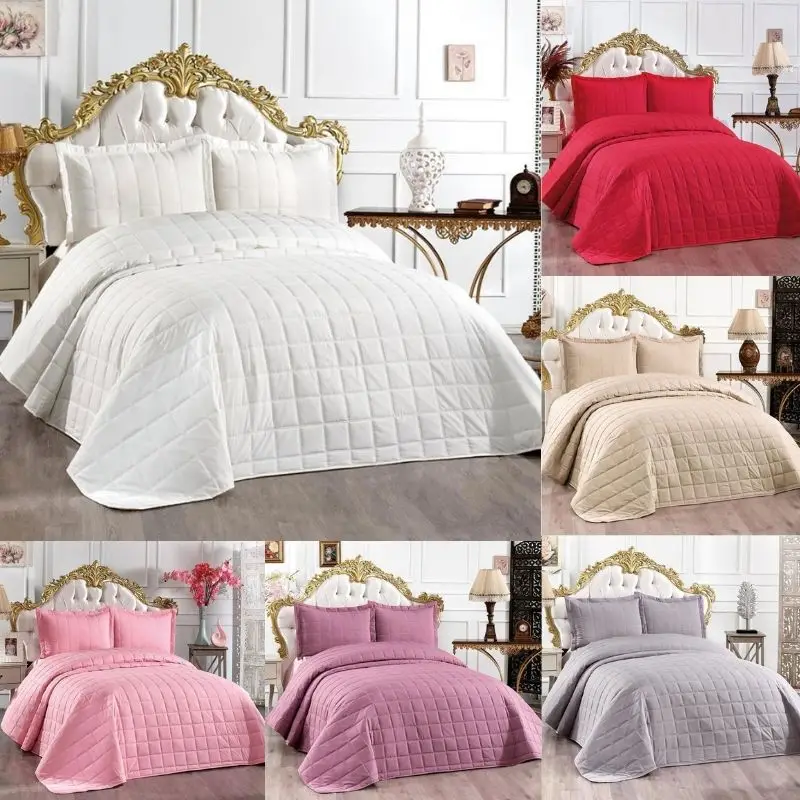 New Season 3 Piece Cotton Fabric Filled Special Production Double Bed Cover 240*260 Cm 2 Pieces Pillowcase 50*70 Cm 7 Colors