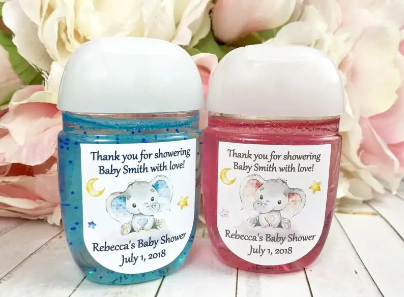 custom boy girl Elephant baby shower favor labels, hand sanitizer labels, birthday baptism baby elephant hand sanitizer stickers