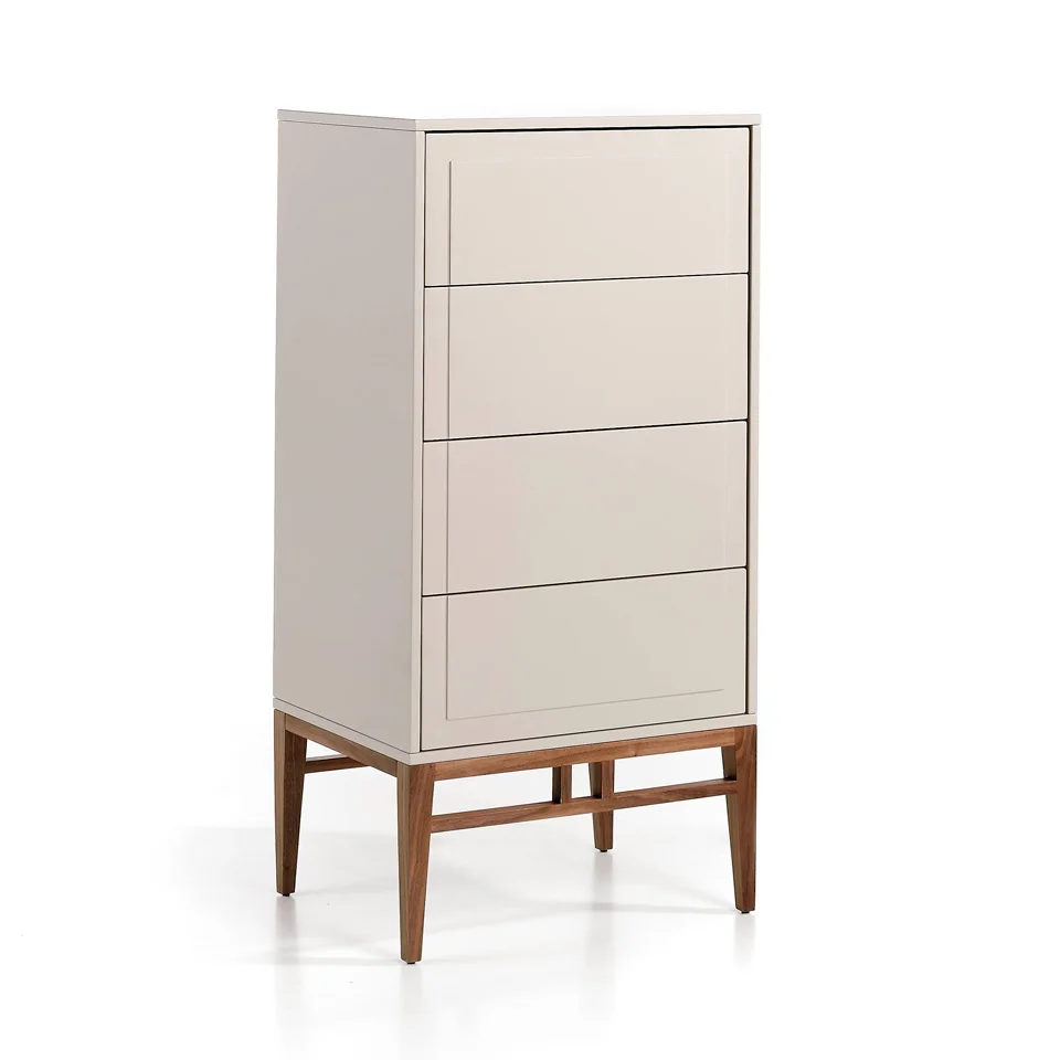 Chifonier 7036 Angel Cerdá- Chifonier in DM lacquered in glitter fog with four drawers and structure in walnut-plated wood.