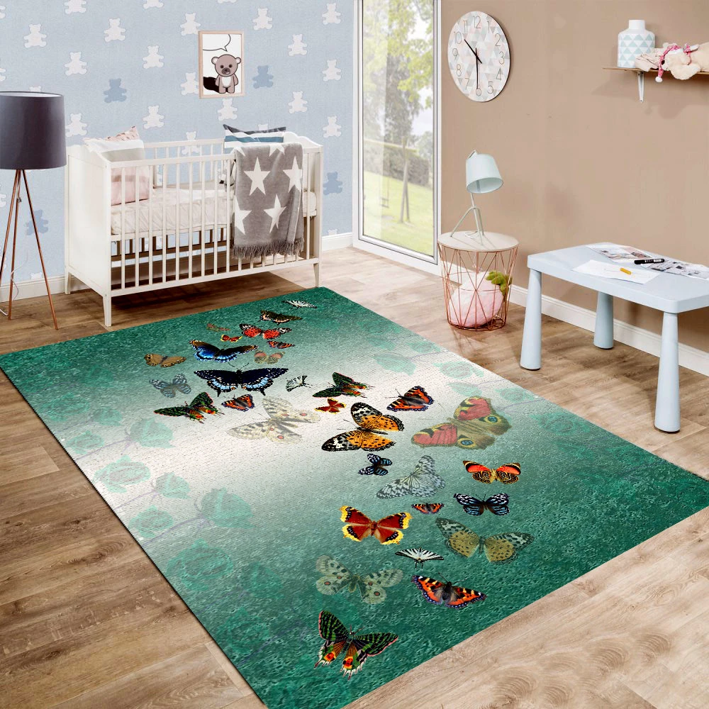 Fun Colorful Butterflies Kid Room Game Carpet Rug Tateme Tatami  Mat Decoration Bedroom Decor  Quarto Kilim Lightning Mcquenn