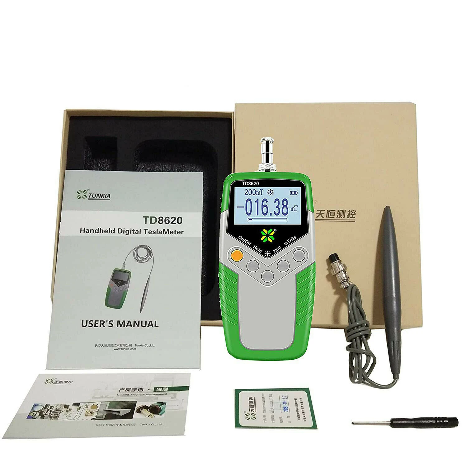 TD8620 High Precision Gauss Meter Tesla Meter Gaussmeter EMI Surface Magnetic Field Tester with Axial Probe 0-2400mT 2% Accuracy