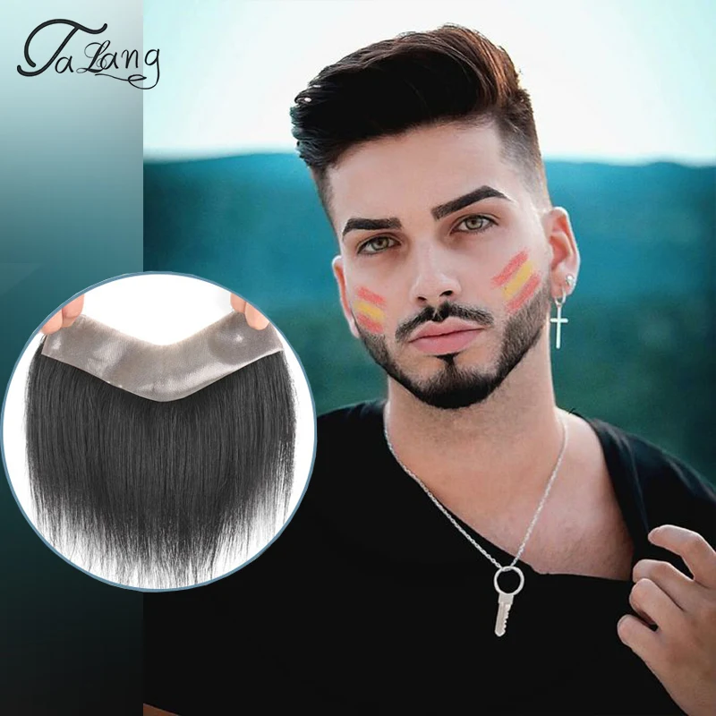 TALANG synthetic wig transparent hairline wig Men Toupee Hair Thin Skin PU V Style Front Hair Replacement Systems Indian Hairpi