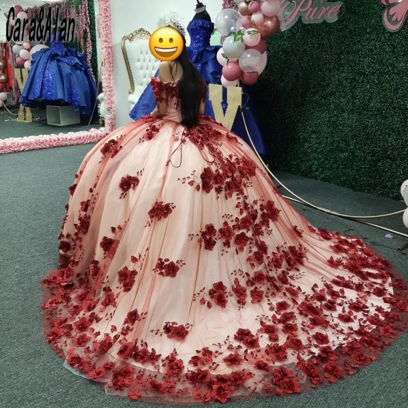 Vestidos De XV Años 2023 Quinceanera Dresses 3D Floral Appliqued Beading Sweet 16 Birthday Gowns Mexican Girls Brithday Wear