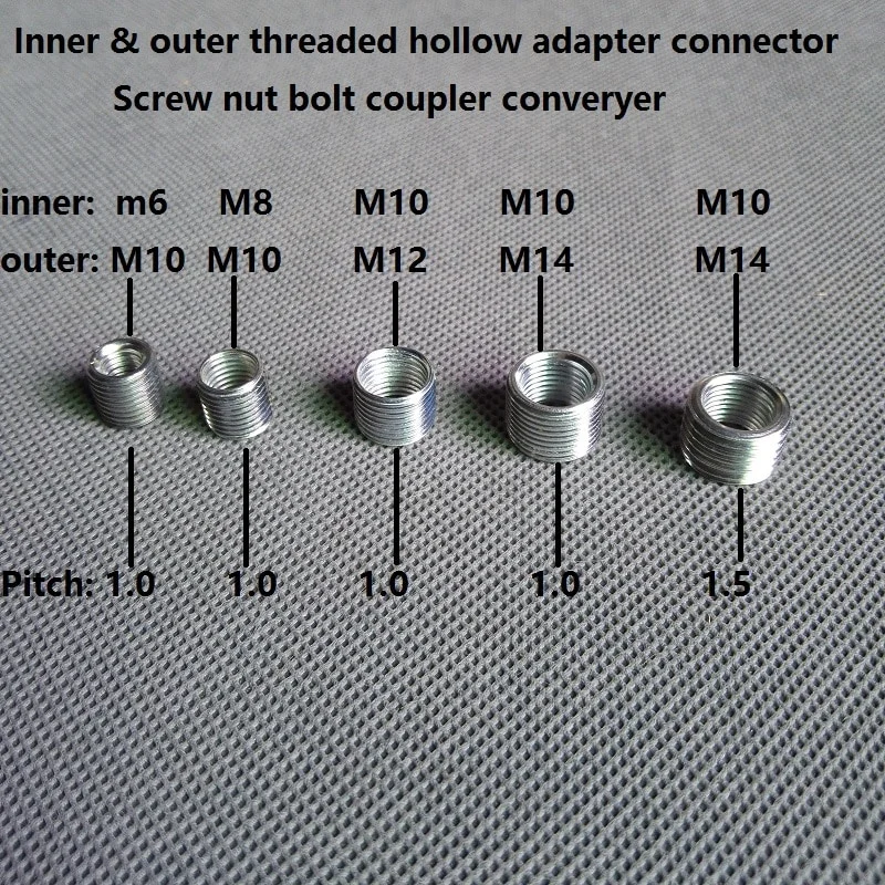 Camal 5 Stks/partij M6 Om M10, M8 Om M10, m10 Om M12/M14 Schroefdraad Holle Buis Adapter Inner Outer Schroefdraad Koppeling Transportband Adapter