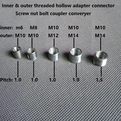 Camal 5pcs/lot M6 To M10, M8 To M10, M10 To M12/M14 Threaded Hollow Tube Adapter Inner Outer Threaded Coupler Conveyer Adapter