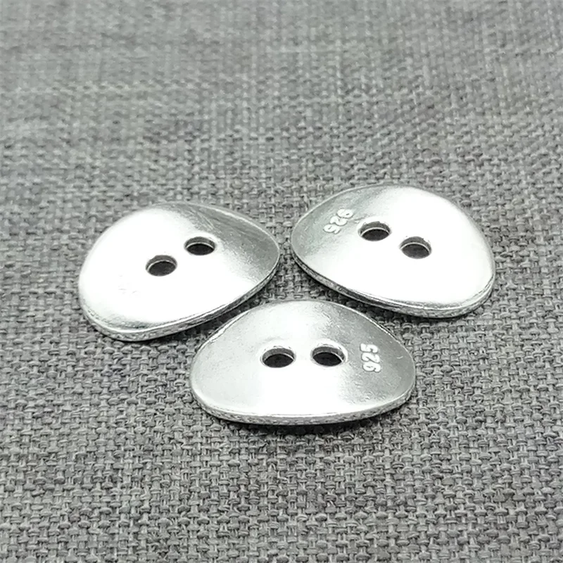 6 Pieces of 925 Sterling Silver Shiny Oval Button Beads Spacer for Bracelet