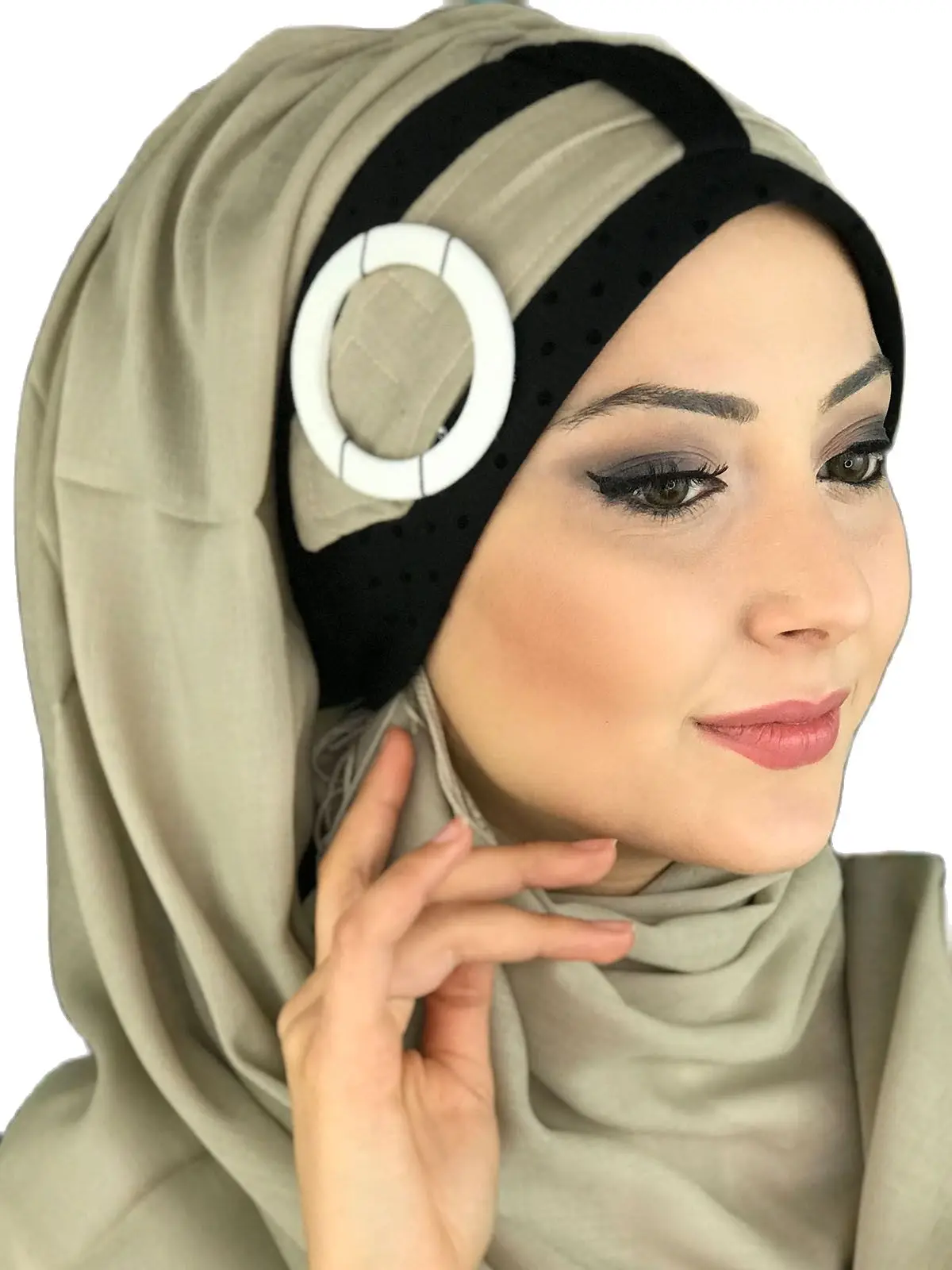 New Fashion 2021 Islamic Headscarf Turban Woman\'s Hat Spring Summer Scarf Bone Beige Color Buckle Belt Ready Shawl