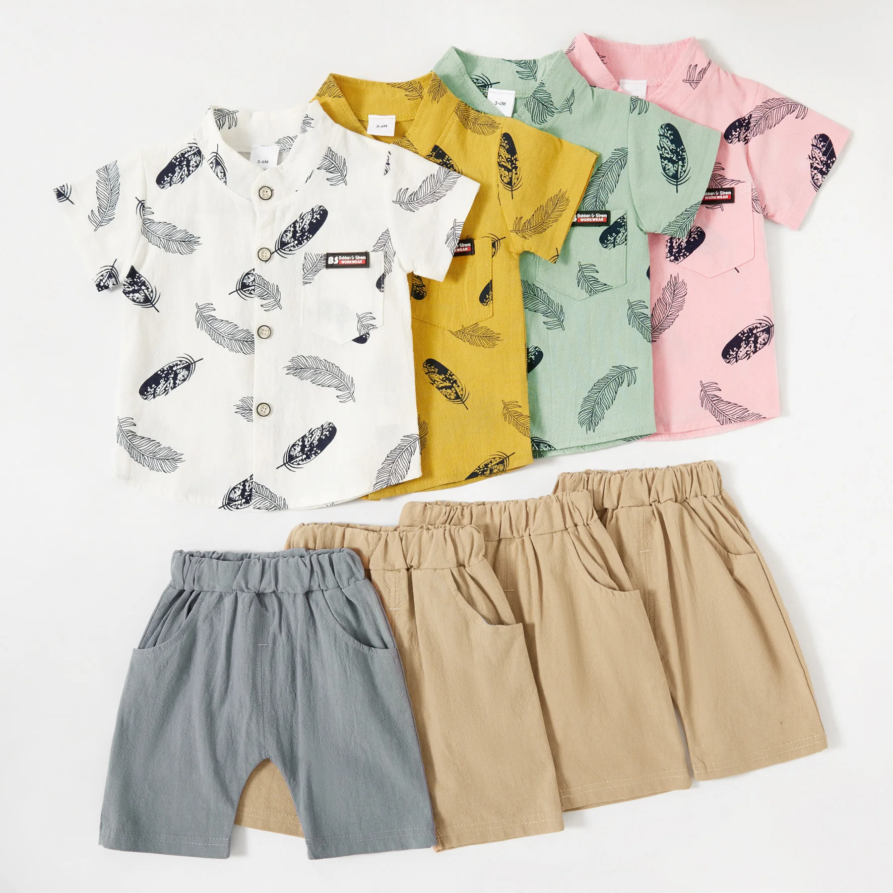 PatPat Leaf Print Short-sleeve Shirt and Pants Set