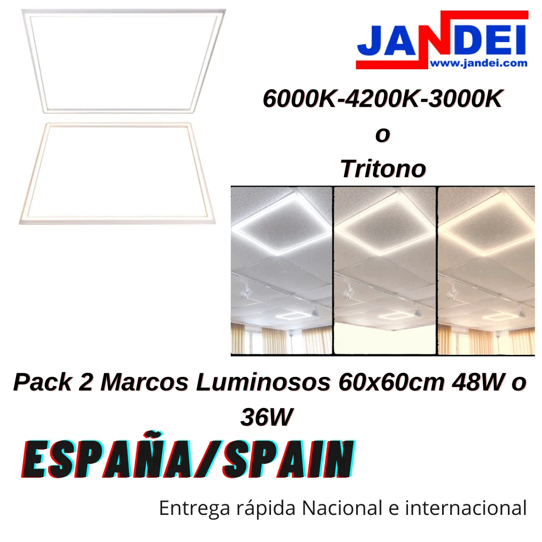 Jandei 60x60cm LED lighting frame for ceiling Modular or Armstrong, 36W/48W, 3000K/4000K/6000K/Tricolor. 60x60 ceiling Panel, square ceiling ceiling light, ceiling light frame, home and office lighting