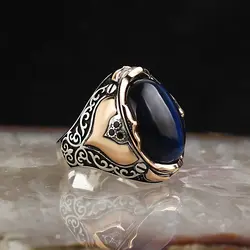 925 Sterling Silver Ring for Men  Natural Tiger Stone, Jewelry Fashion Vintage Gift Onyx Aqeq Mens Rings All Size