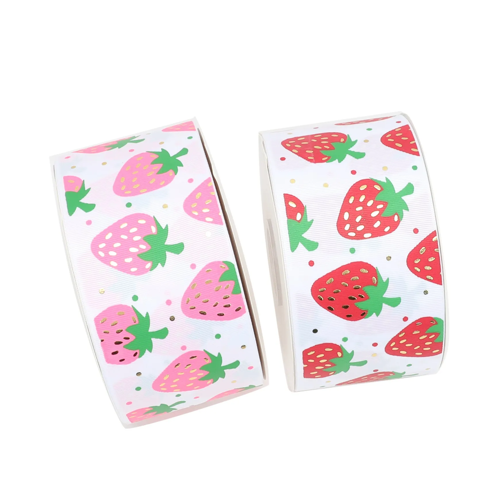 [HSDRIBBON] Designer custom 75MM 3 inch Strawberry series pattern ink with Foil Printed on White Grosgrain Ribbon