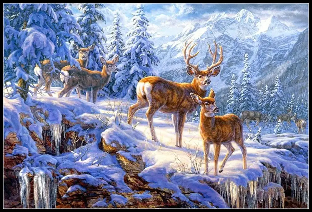 

Full Embroidery Counted Cross Stitch Kits Needlework - Crafts 14 ct Aida DIY Arts Handmade Home Decor - Gathering of Deer