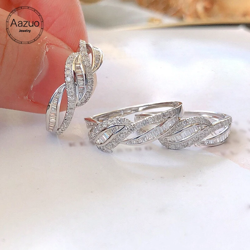 Aazuo 18K Solid White Gold Natrual Diamond 0.40ct Ladder Hemp Flowers Ring Gift For Woman Engagement Party High Quality Au750