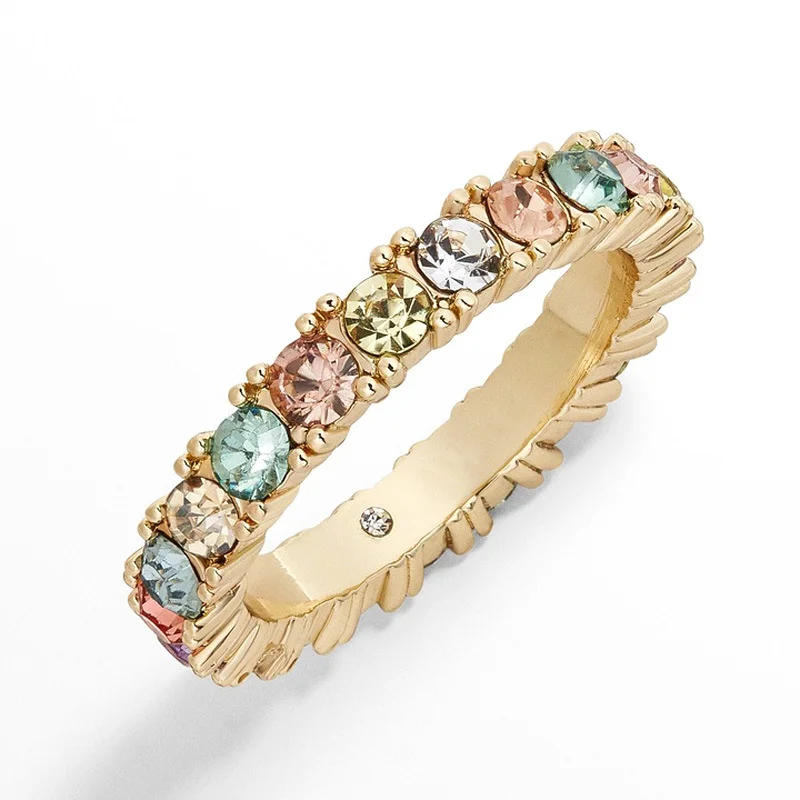 High Quality Ins HOT Unique Colorful Rhinestone Rings Round Copper Golden Wedding Rings for Women Fmale Party Jewelry Gifts 2021