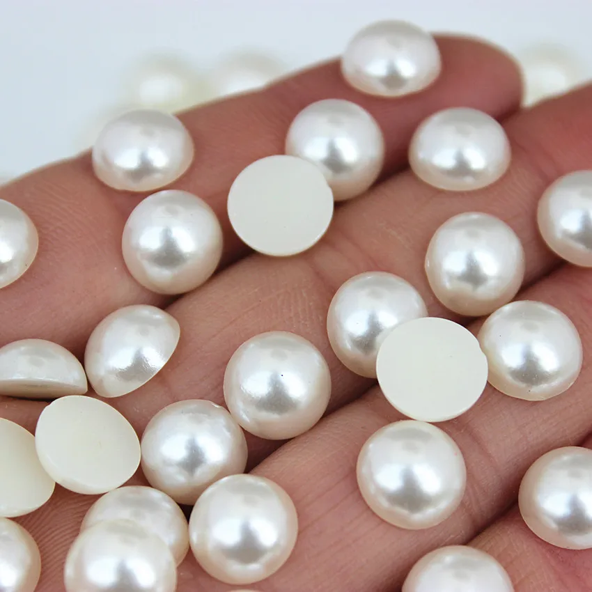 Micui 6/8/10/12mm Ivory Color Round Pearl Beads ABS Resin Half Pearls Flatback Bead For Jewelry Clothes Crafts Decoration MC248