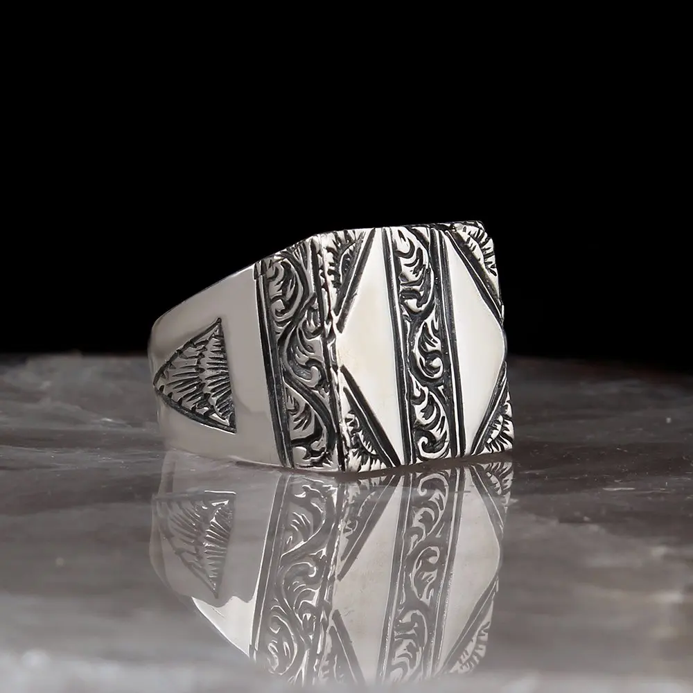 Handmade Pen İşçilikli 925 Sterling Mens Silver Ring