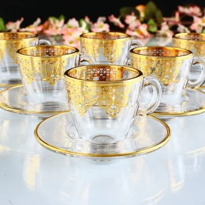 WONDERFUL 12 Pcs Espresso Size Ottoman Gold Small Coffee Cups Set