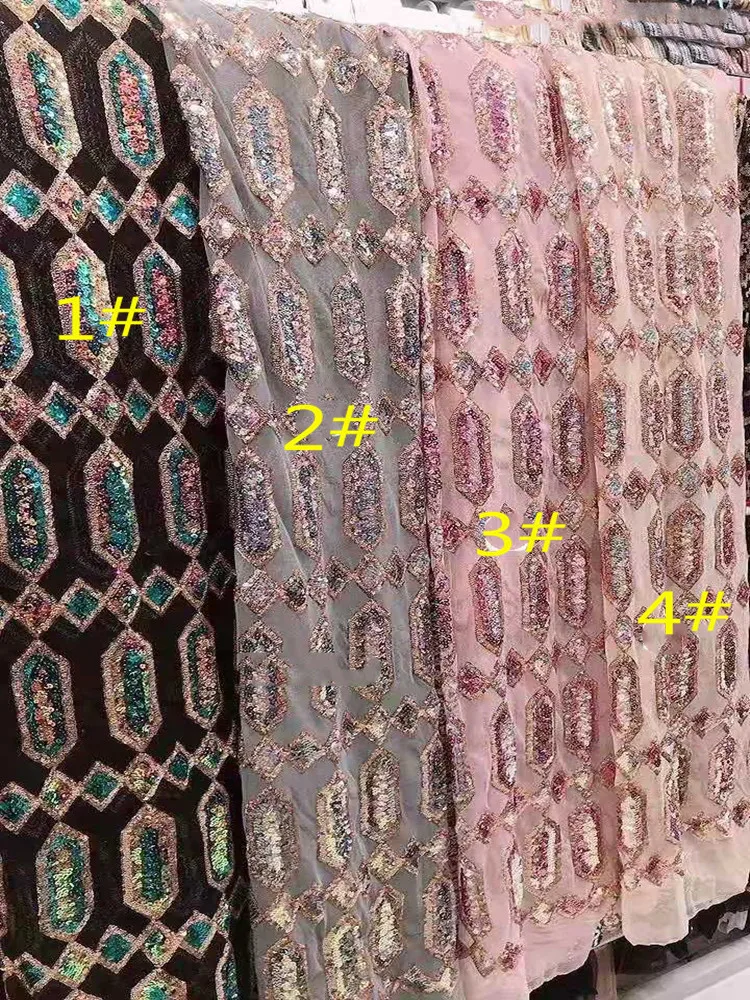 High quality African sequin lace Fabric Colombian Dress Design/ Sequined French Elastic mesh Fabric Lace For Evening Dresses