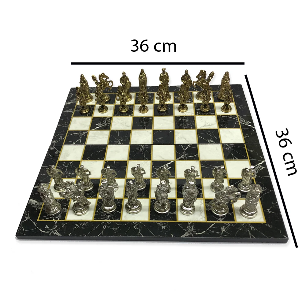 

Historical Ottoman & Byzantine Figures Metal Chess Set for Adult,Handmade Pieces and Marble Design Wood Chess Board King 36 cm