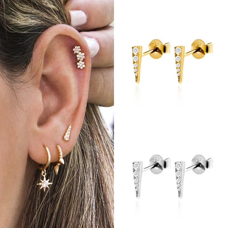 CRMYA Earrings Trendy 2021 Luxury Rhinestone Gold Silver Color Triangle Stud Earrings Wholesale Halloween Earings Girls Jewelry