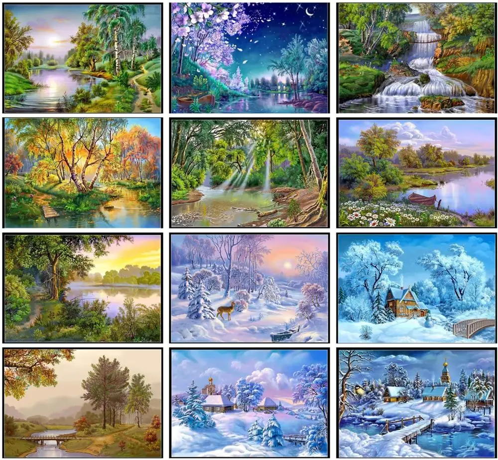 

Fantasy Landscape Collection - Counted Cross Stitch Kits - Handmade Needlework For Embroidery 14 ct Cross Stitch Sets DMC Color