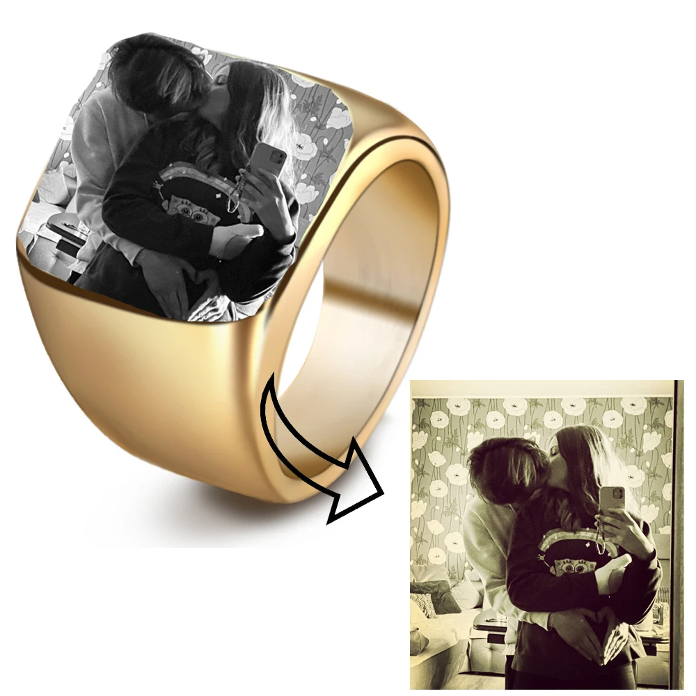 

Кольцо с логотипом на заказ для женщин и мужчин, квадратное Золотое кольцо на палец, ювелирные изделия из нержавеющей стали, персонализированная ручная работа, знак, праздничный подарок