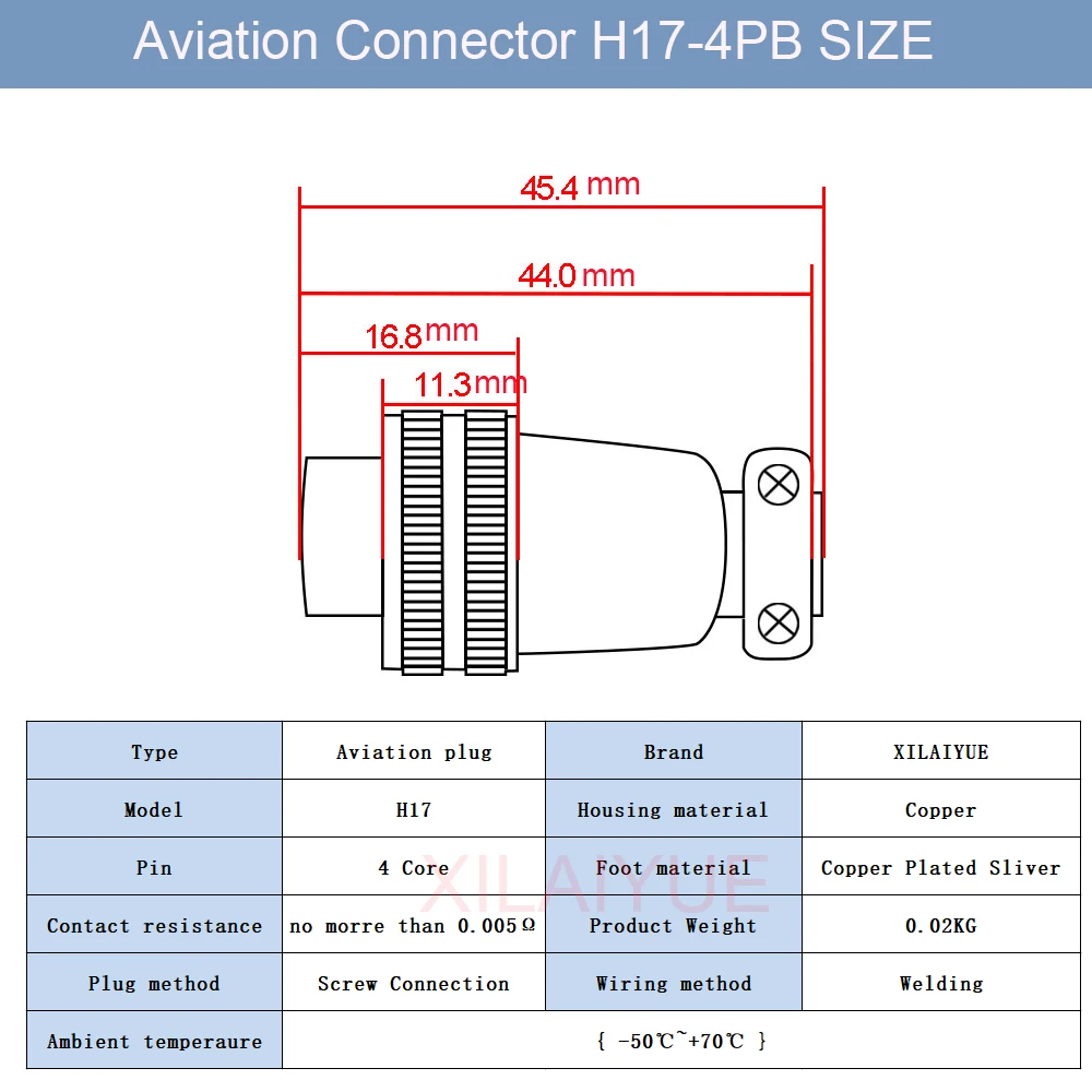 XILAIYUE Aviation Plug Aviation Connector H17-4PB for Water Cooling Spindle Motor Accessories with Male & Female