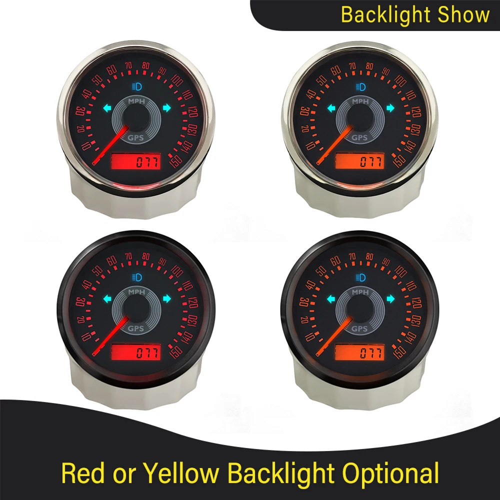 New 85mm GPS Speedometer 160km/h 200km/h 150MPH 160MPH 220MPH Adjustable Odometer with Red Yellow Backlight for Car Truck Boat