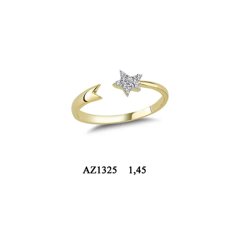 14K Solid Gold Star Design Ring for Women