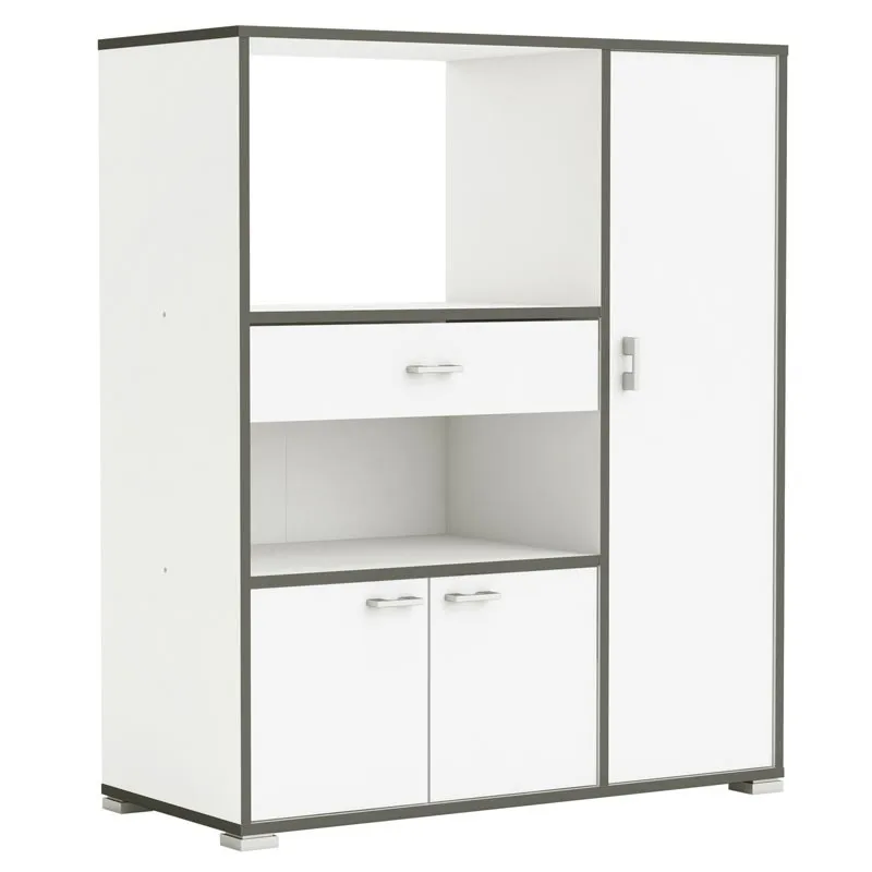 Kitchen auxiliary furniture with three doors and a drawer white Color and gray profiles 107x90X40cm