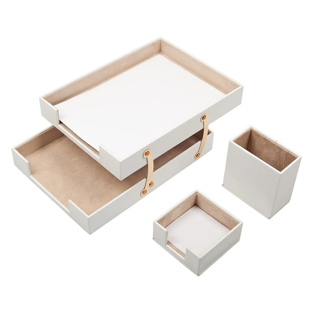 Triple Desk Set/Pen Box, Double Paper Shelves, Note Paper Holder (Desk Organizer Office Accessories	Desk Accessories)