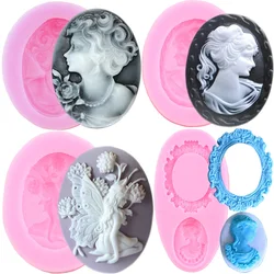 3D Cameo Picture Frame Silicone Molds Lady Avatar Fondant Mold Angel Fairy Chocolate Cake Decorating Cupcake Topper Candy Mould