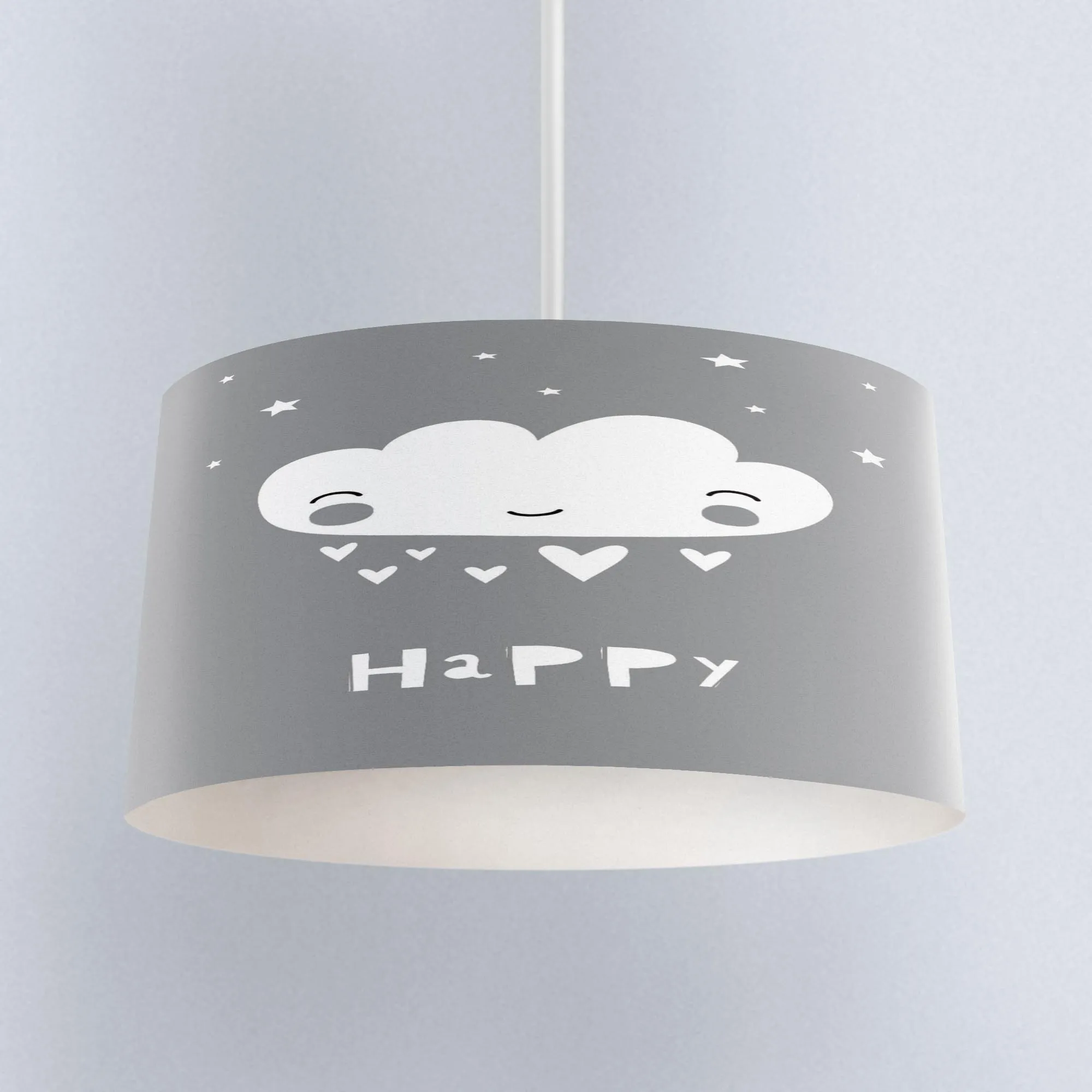 

Else Gray White Happy Clouds Scandinavian Print Fabric Kids Chandelier Lamp Drum Lampshade Floor Ceiling Pendant Light Shade