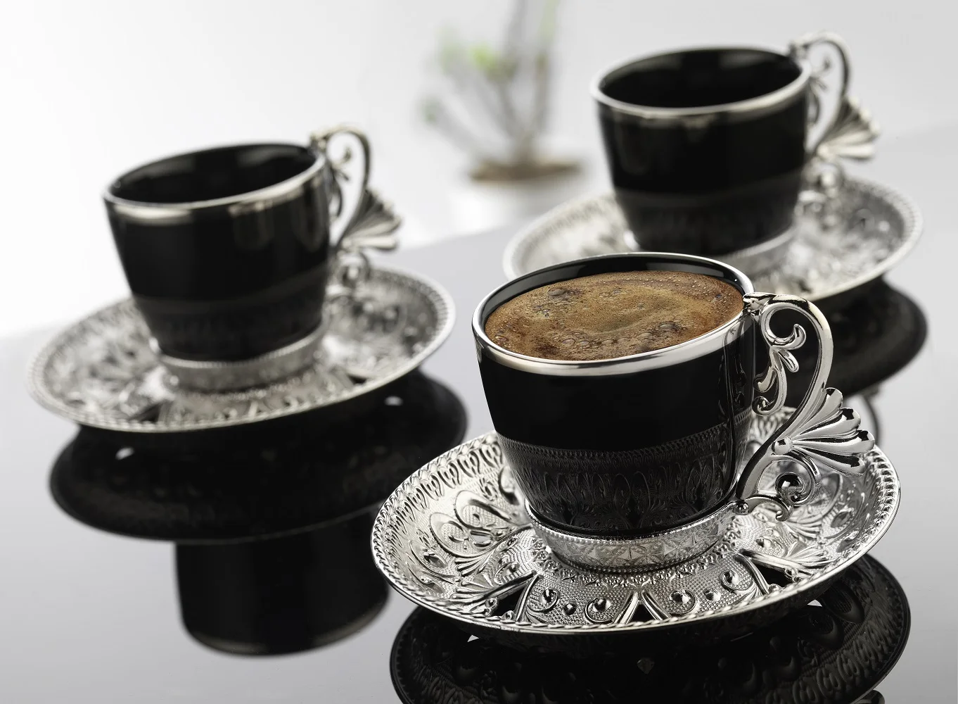 

Lal Elegans Coffee Set - Silver White Color