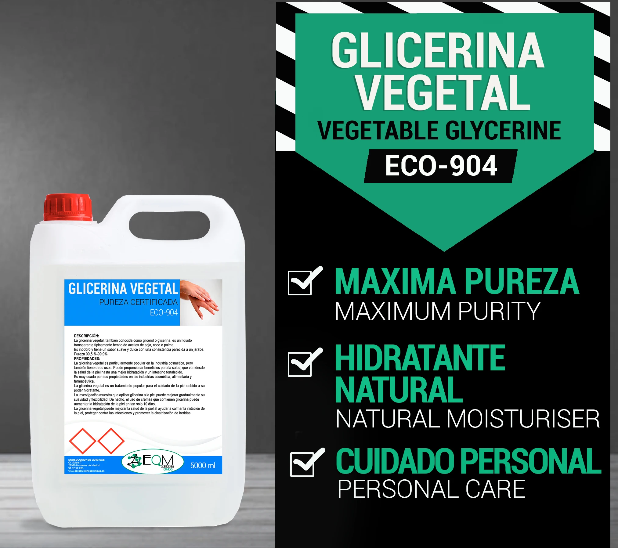 Liquid vegetable glycerin | Pharmaceutical grade natural 100% | 5 L I ECO-904 I EQM chemical solutions