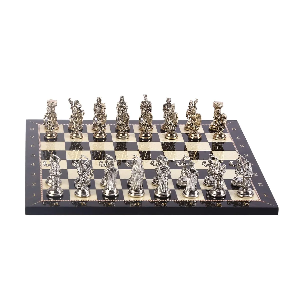 

Ottoman vs Byzantine Figures Metal Chess Set, Handmade Pieces and Walnut Patterned Wood Chess Board King 6 cm