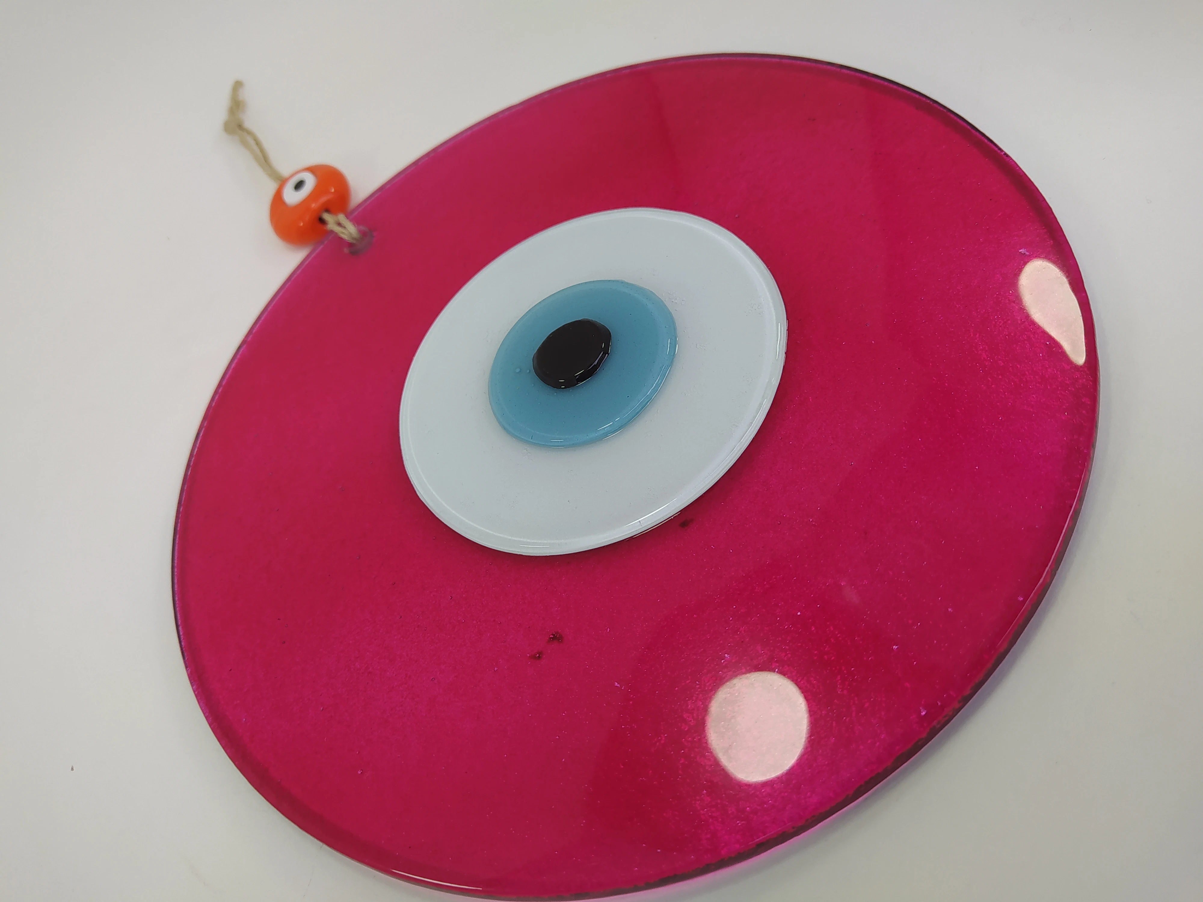 

Pink Evil Eye 20cm Glass Bead Ojo Turco Pendant Charm Turkish Handmade Big Amulet for Wall Hanging Talisman Boho Home Decor