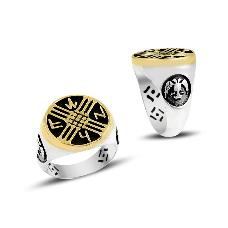 925 Silver Ethnic English Symbol Motif Added Ring for Men