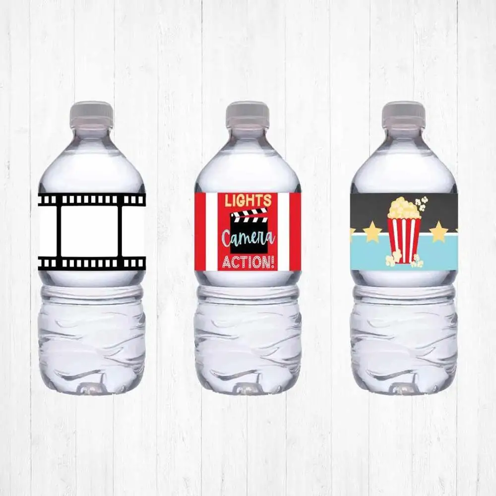 Movie Night Bottle Label Water Bottle Labels Birthday Party Supplies-15pcs